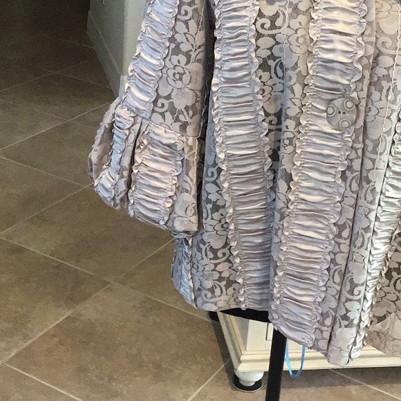 IC by Connie sequin lace evening jacket, two button front, bell sleeve, taupe,XL - Picture 4 of 7